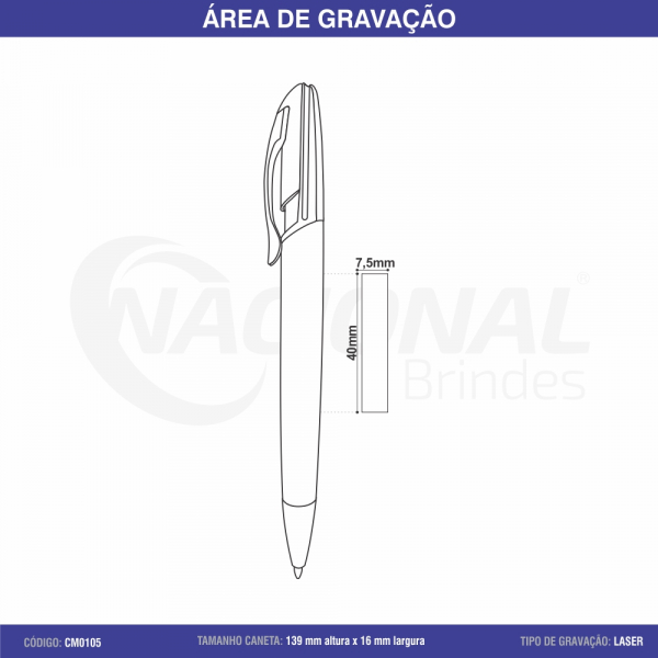CANETA DE METAL C/ DETALHE PRETO CM0105