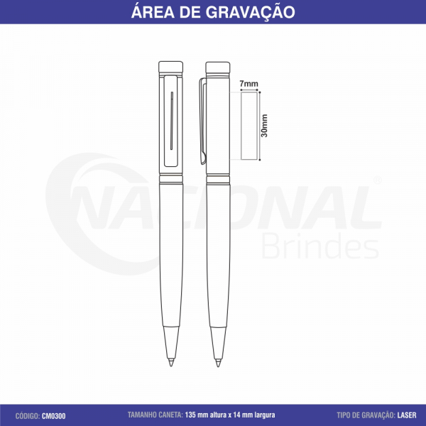 CANETA DE METAL C/ DETALHE DOURADO CM0300