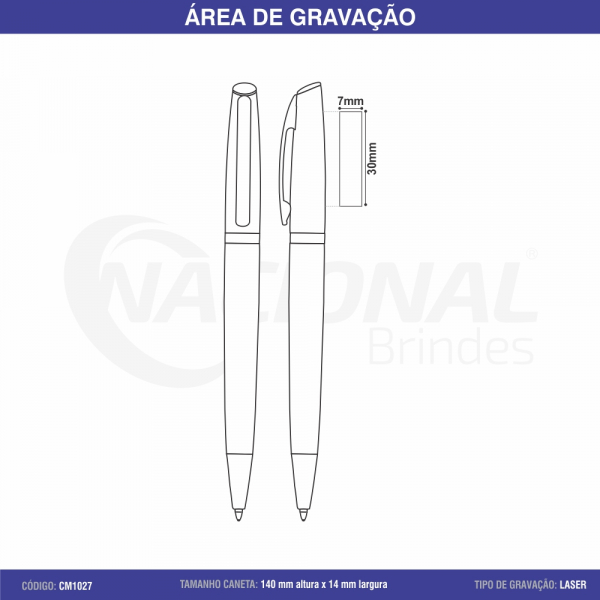 CANETA DE METAL C/ DETALHE PRATA CM1027S