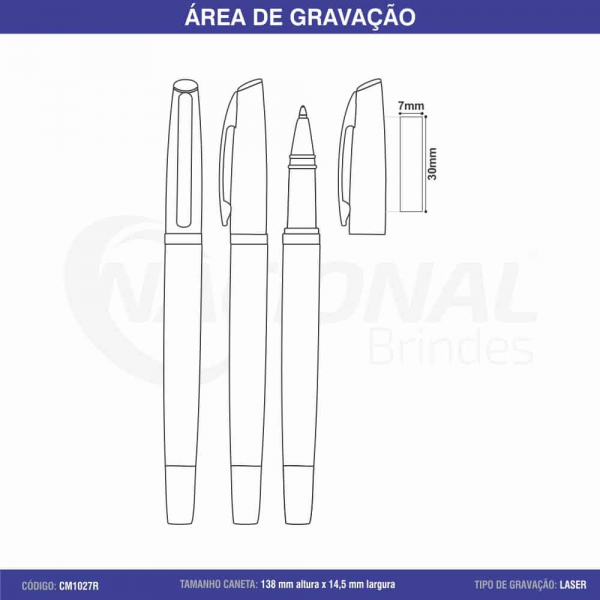 CANETA DE METAL C/ DETALHE PRATA ROLLER CM1027SR