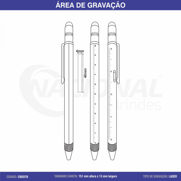 CANETA DE METAL COM PAQUÍMETRO CM207B