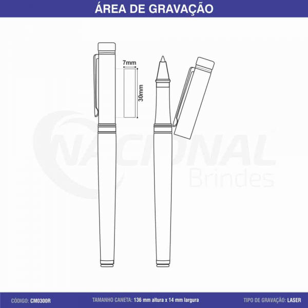 CANETA DE METAL COM DETALHE DOURADO ROLLER CM0300R