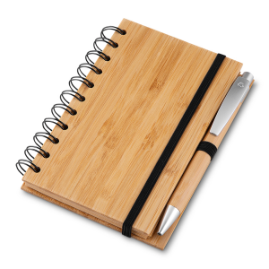 Caderno com capa de bambu e elástico