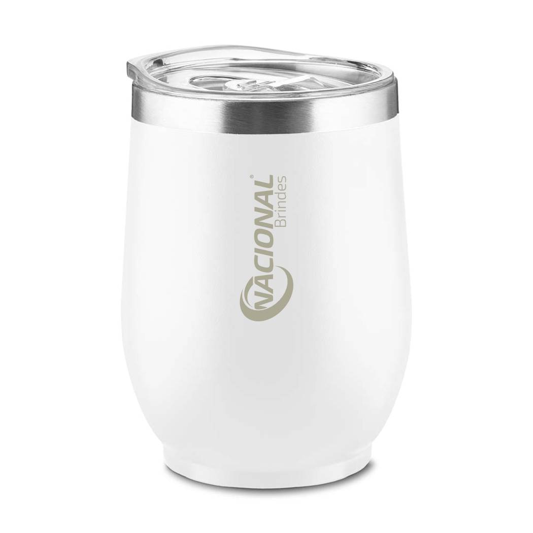 CO9300 Branco 02 Lançamento Copo Térmico Com Detalhe Prateado No Topo logo Copo térmico personalizado
