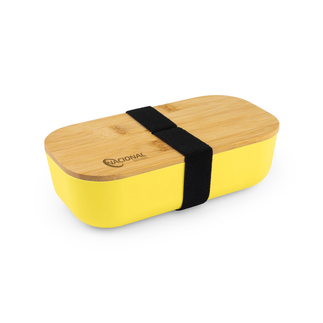 LC0210 Amarelo Lancheira Plástica Com Tampa De Bambu logoo Lancheira personalizada