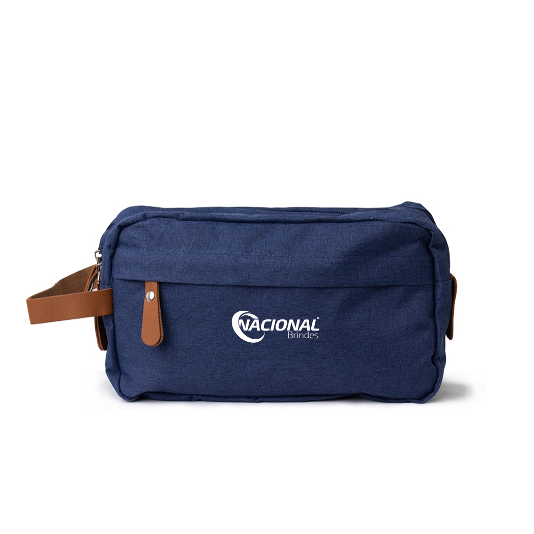 NE8753 Azul Necessaire Em Poliéster Com Detalhes Em Couro Sintético logo Necessaire Em Poliéster e Couro Sintético