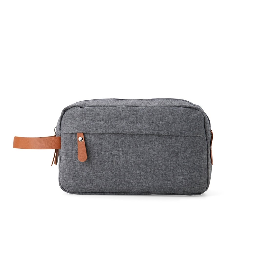 NE8753 Cinza Necessaire Em Poliéster Com Detalhes Em Couro Sintético Necessaire Em Poliéster e Couro Sintético